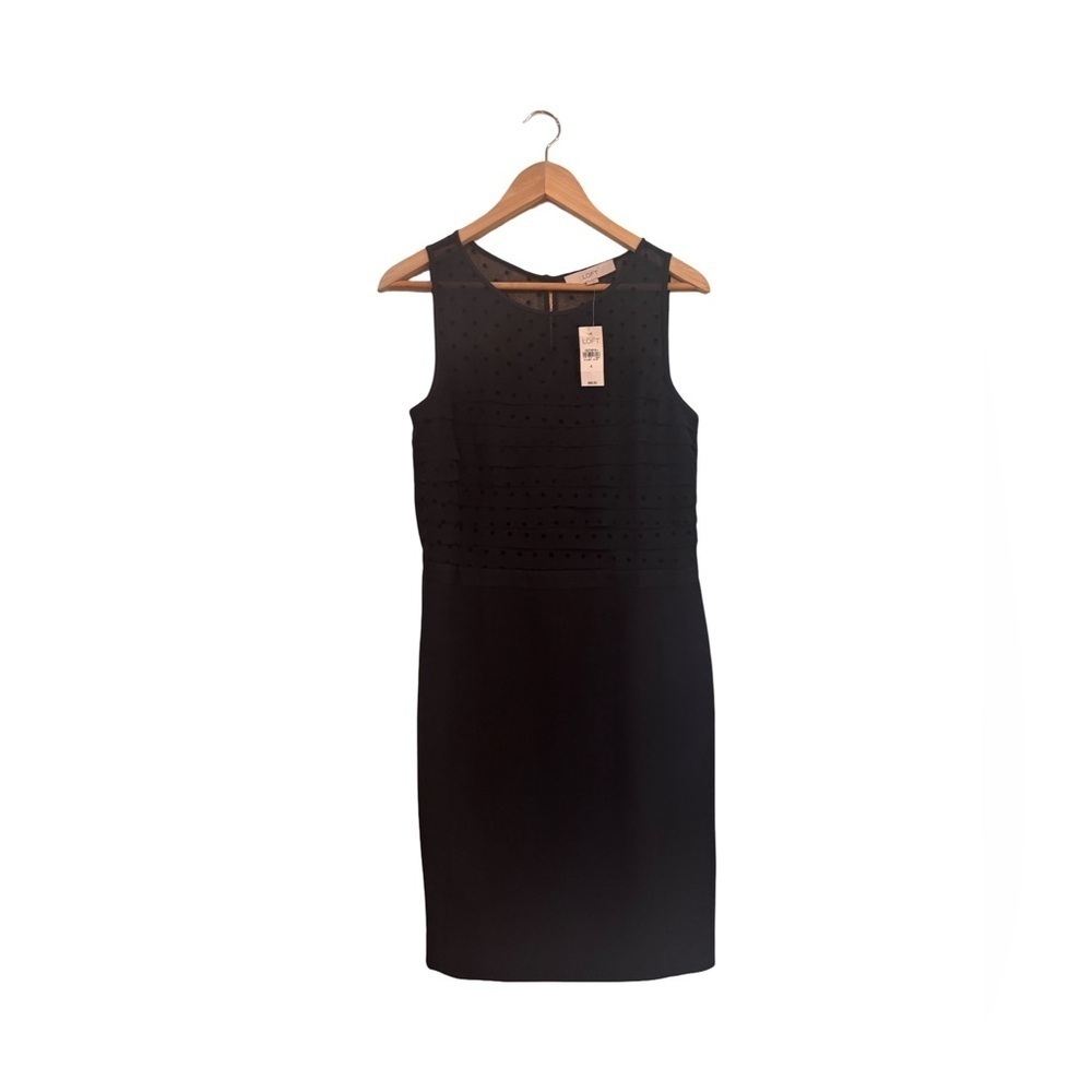 NWT LOFT Black Polka Dot Layered Sheath Dress Size 8